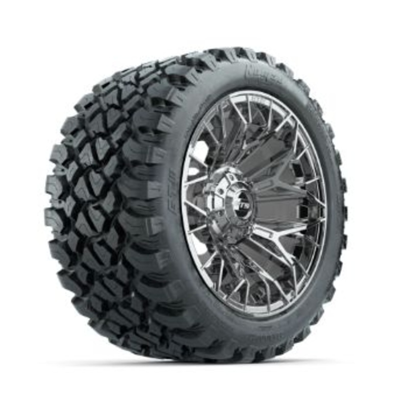 Set of (4) 14 in GTW Stellar Chrome Wheels with 23×10-R14 Nomad All-Terrain Tires