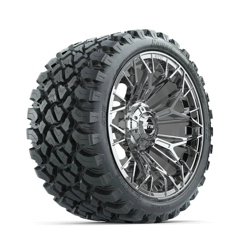 Set of (4) 15 in GTW Stellar Chrome Wheels with 23×10-R15 Nomad All-Terrain Tires