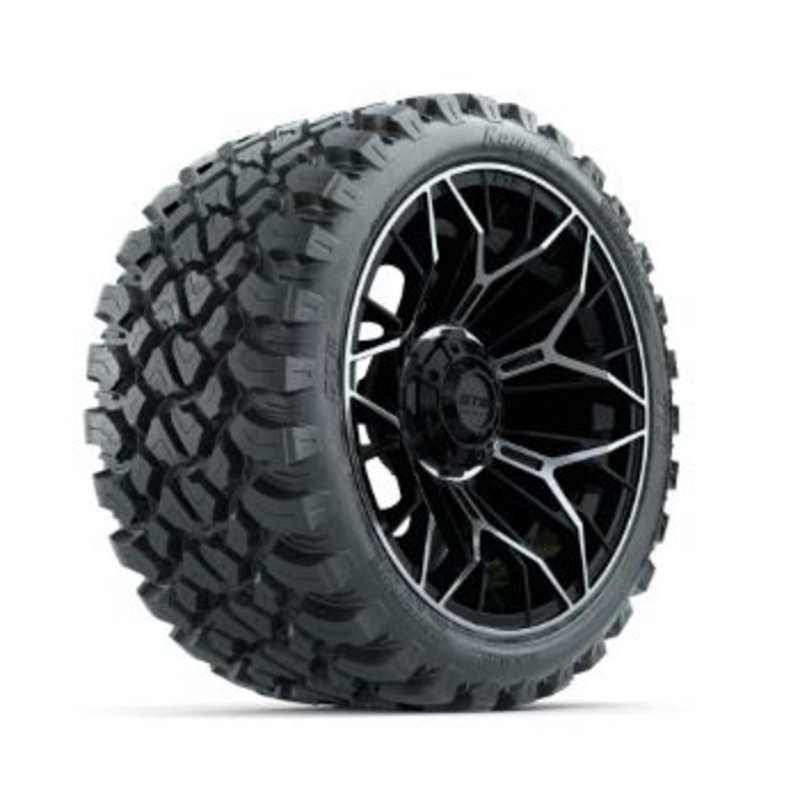 Set of (4) 15 in GTW Stellar Machined & Black Wheels with 23×10-R15 Nomad All-Terrain Tire