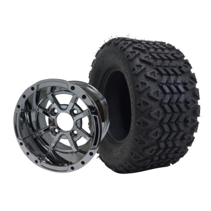 SGC 10″ Storm Trooper Chrome Wheel – Aluminum Alloy / STEELENG 18″x9″-10″ All Terrain Tire DOT approved Tires Combo – Set of 4
