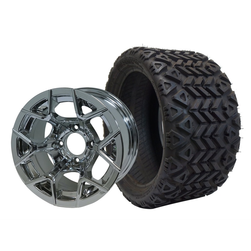 SGC 12″ Rally Chrome Wheel – Aluminum Alloy / STEELENG 18″x8.5″-12″ All-Terrain Tire DOT approved Tires Combo – Set of 4