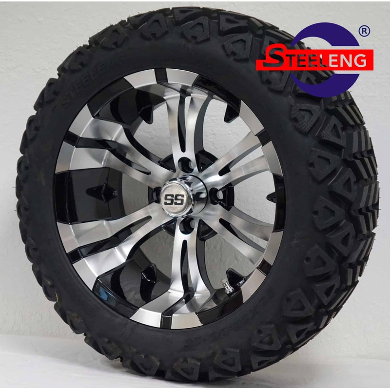 SGC 15″ Vampire Machined/Black Wheel – Aluminum Alloy / STEELENG 23″x10″-15″ AT Tire DOT approved Tires Combo – Set of 4