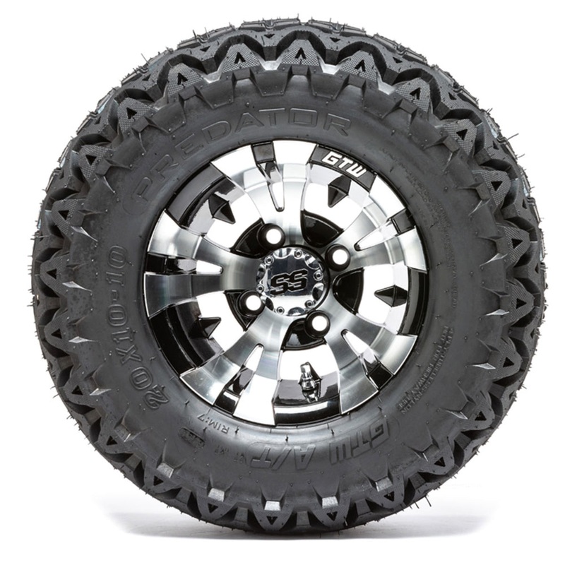 10″ GTW Vampire Black and Machined Wheels with 20in Predator A-T Tires  Set of 4