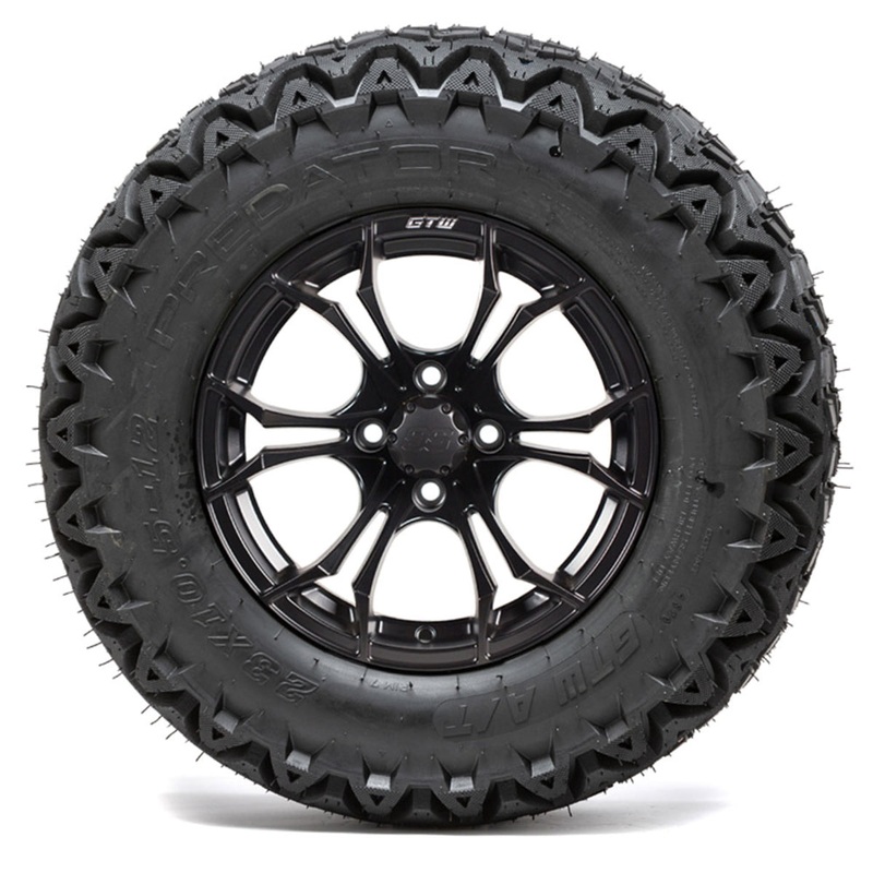 12″ GTW Spyder Black and Machined Wheels with 23″ DOT Predator A/T Tires  Set of 4