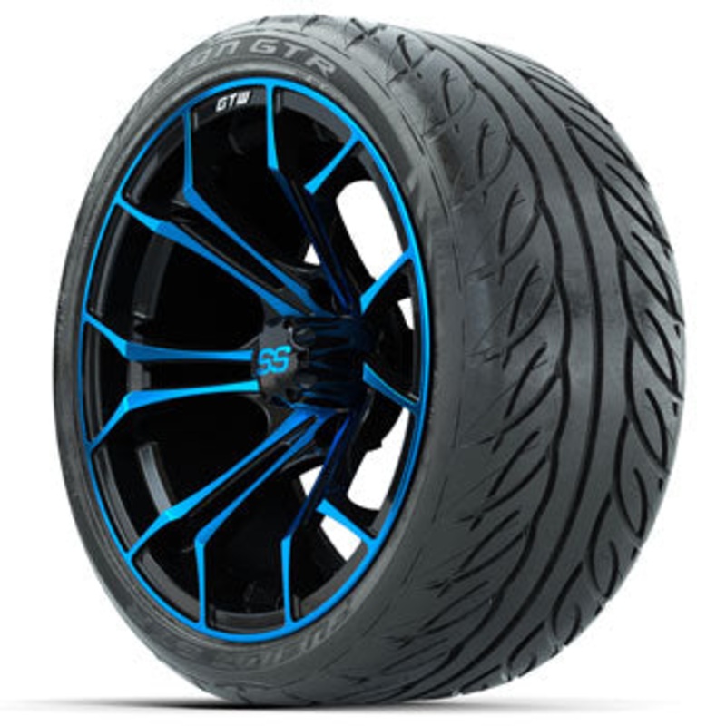 GTW Spyder Black/Blue 15 in Wheels with Fusion GTR Lo-Pro Street Tires – Set of 4