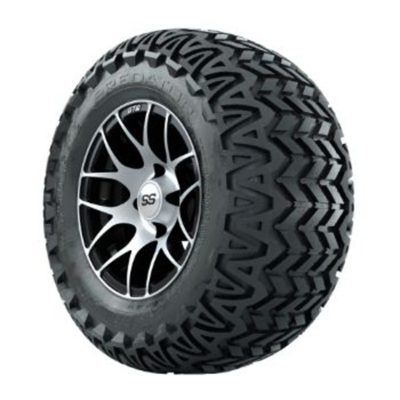 12 inch GTW Pursuit Black/Machined Wheels with Predator All-Terrain Tires – Set of 4