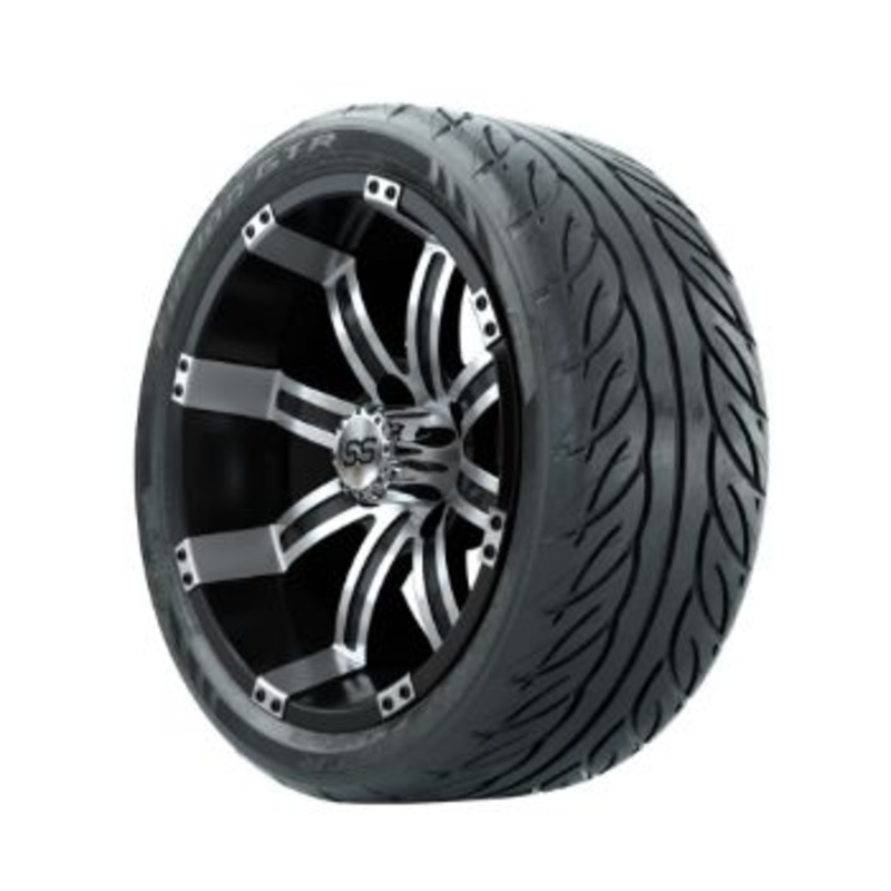 14 inch GTW Tempest Machined/Black Wheels with Fusion GTR Street Tires