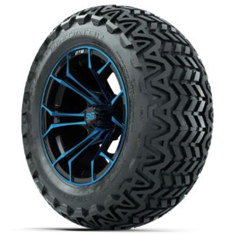 GTW Black/Blue Spyder 14 in Wheels with 23×10-14 GTW Predator All-Terrain Tires – Set of 4