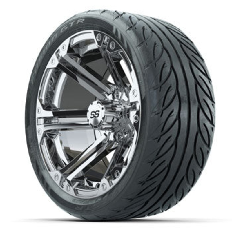 GTW Chrome Specter 14 in Wheels with 205/40-R14 Fusion GTR Street Tires – Set of 4