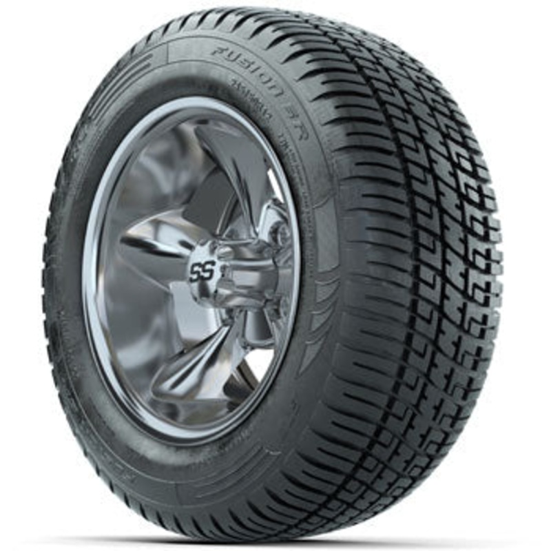 GTW Machined/Black Godfather 12 in Wheels with 215/50-R12 Fusion S/R Street Tires – Set of 4