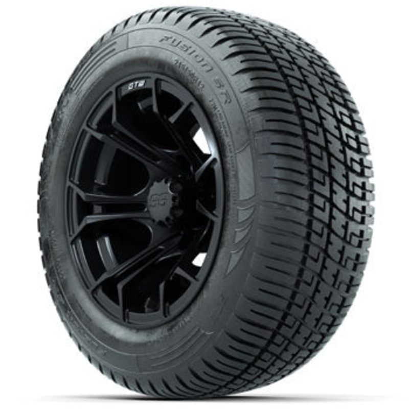 GTW Matte Black Spyder 12 in Wheels with 215/50-R12 Fusion S/R Street Tires – Set of 4