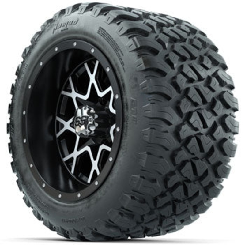 GTW Matte Machined/Black Vortex 12 in Wheels with 20×10-R12 Nomad All-Terrain Tires – Set of 4