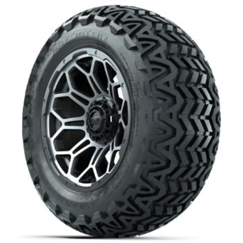 GTW Matte Machined/Gray Bravo 14 in Wheels with 23×10-14 GTW Predator All-Terrain Tires – Set of 4