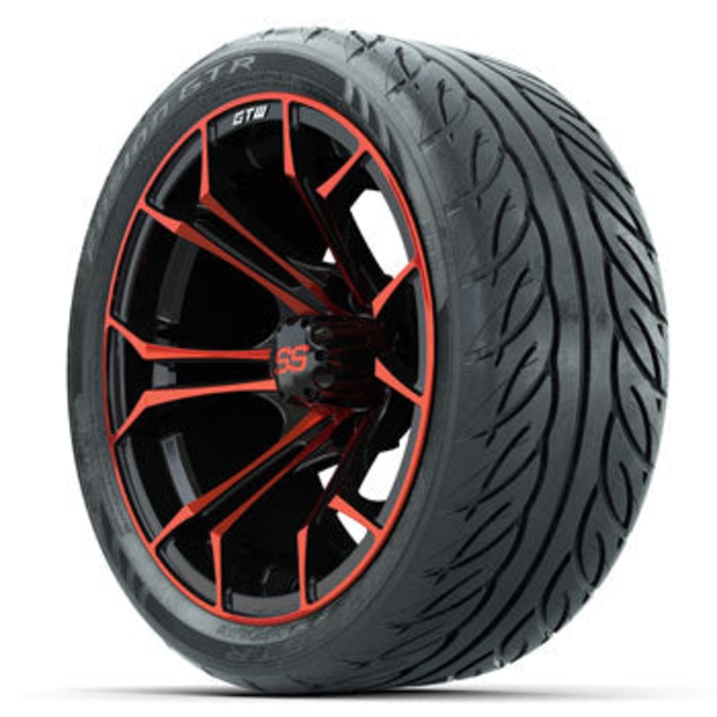 GTW Red/Black Spyder 14 in Wheels with 205/40-R14 Fusion GTR Street Tires – Set of 4