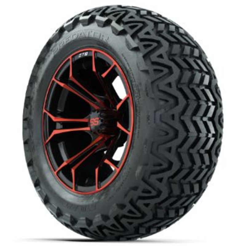 GTW Red/Black Spyder 14 in Wheels with 23×10-14 GTW Predator All-Terrain Tires – Set of 4