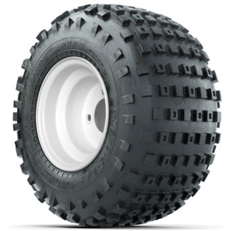 White Steel 8 in Wheels with 18 in Duro Aero-Trak Knobby Tires – Set of 4