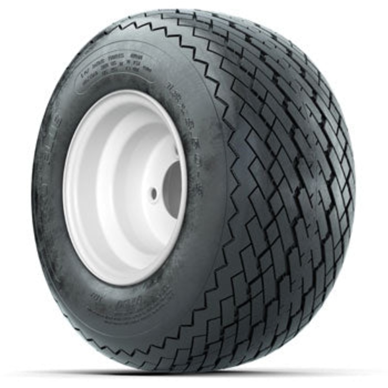 White Steel 8 in Wheels with 6-Ply 18 in Golf Pro Plus Sawtooth Tires – Set of 4
