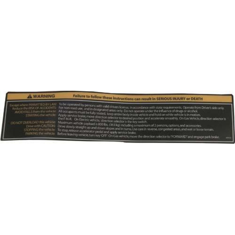 E-Z-GO RXV Warning & Instructions Decal (Years 2008-Up)