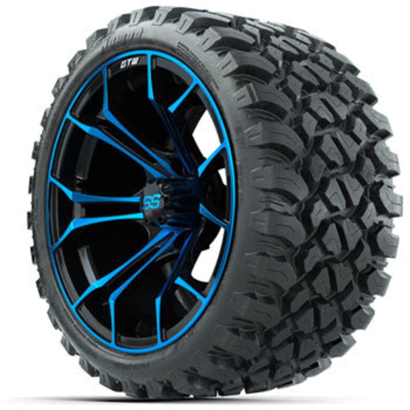 GTW Spyder Black/Blue 15 in Wheels with 23 in Nomad All Terrain Tires – Set of 4