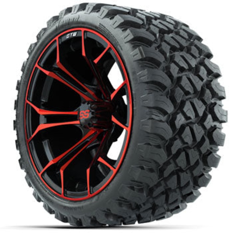 GTW Spyder Black/Red 15 in Wheels with 23 in Nomad All Terrain Tires – Set of 4