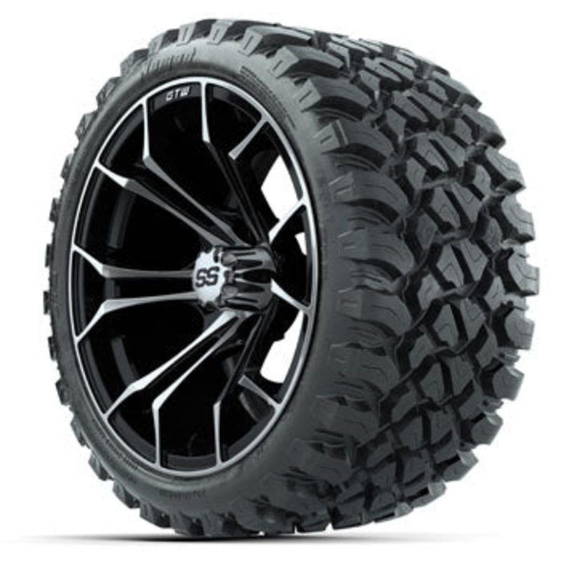GTW Spyder Machined/Black 15 in Wheels with 23 in Nomad All Terrain Tires – Set of 4