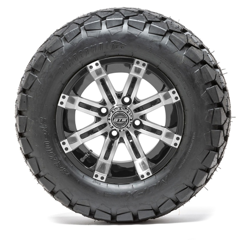12″ GTW Tempest Black and Machined Wheels with 22″ Timberwolf Mud Tires  Set of 4