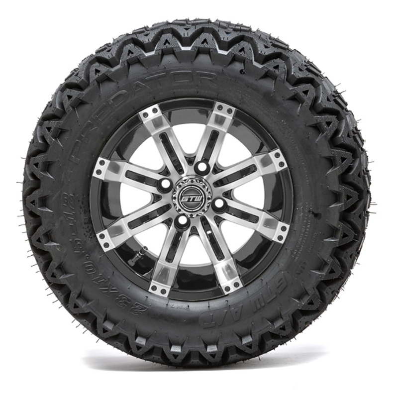 12″ GTW Tempest Black and Machined Wheels with 23″ Predator A/T Tires  Set of 4