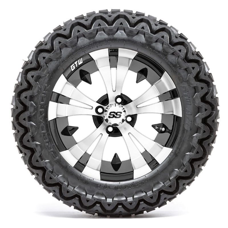 14″ GTW Vampire Black and Machined Wheels with 23″ Predator A/T Tires  Set of 4