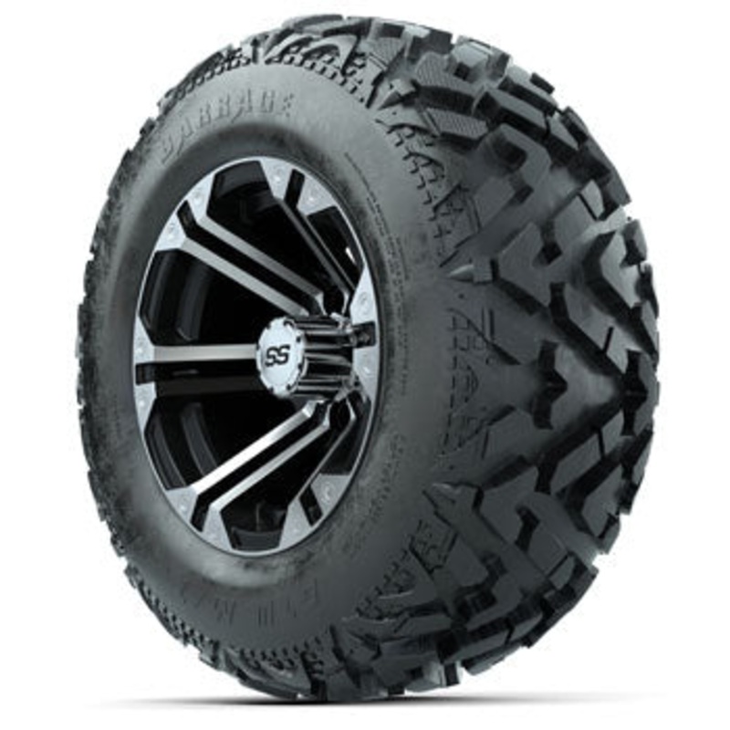GTW Specter Black and Machined 12 in Wheels with 23 in Barrage Mud Tires – Set of 4