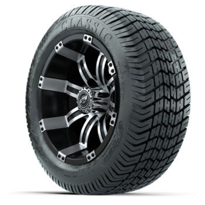 GTW Tempest Black and Machined 12 in Wheels with 215/40-12 Excel Lo-Profile Street Tires – Set of 4