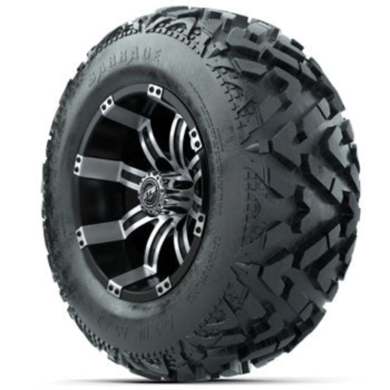 GTW Tempest Black and Machined 12 in Wheels with 23 in Barrage Mud Tires – Set of 4