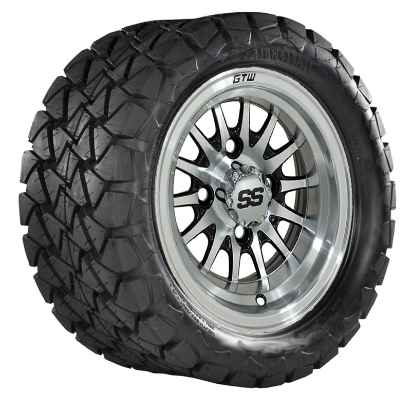 10″ GTW Medusa Black and Machined Wheels with 22″ Timberwolf Mud Tires – Set of 4