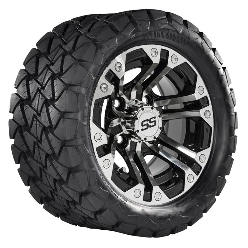 10″ GTW Specter Black and Machined Wheels with 22″ Timberwolf Mud Tires – Set of 4
