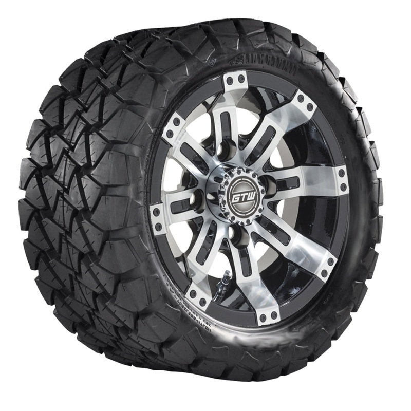 10″ GTW Tempest Black and Machined Wheels with 22″ Timberwolf Mud Tires – Set of 4