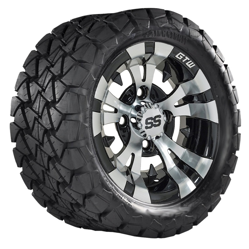 10″ GTW Vampire Black and Machined Wheels with 22″ Timberwolf Mud Tires – Set of 4