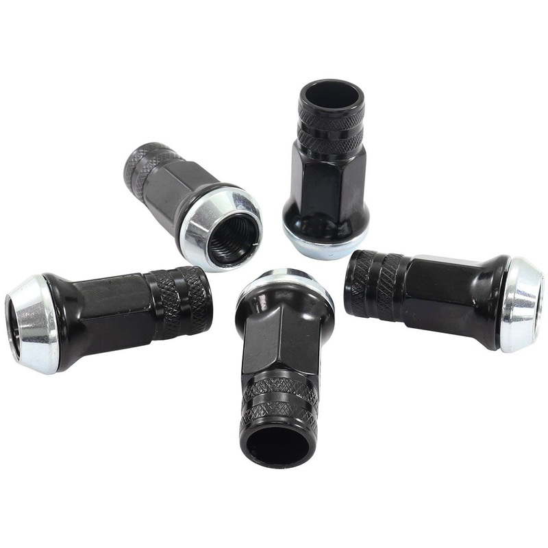 Acorn Long Open Black Wheel Nuts – M12 x 1.25mm Pack of 5, 60 Degree Taper
