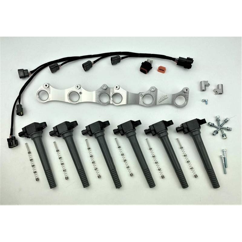 RB R35 VR38 COIL BRACKET KIT (RB30 SOHC) Black Full Kit Brackets-Stalks-Loom- Coils- and Dizzy Block off