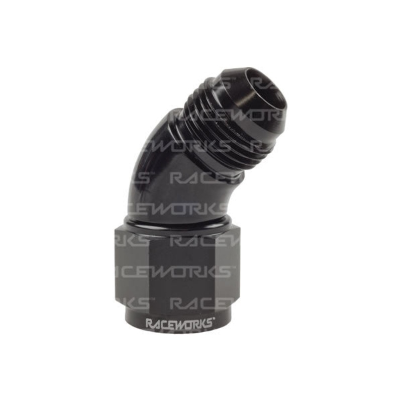 Raceworks Female to Male AN Swivel – 45 Degree AN-3 STAINLESS STEEL