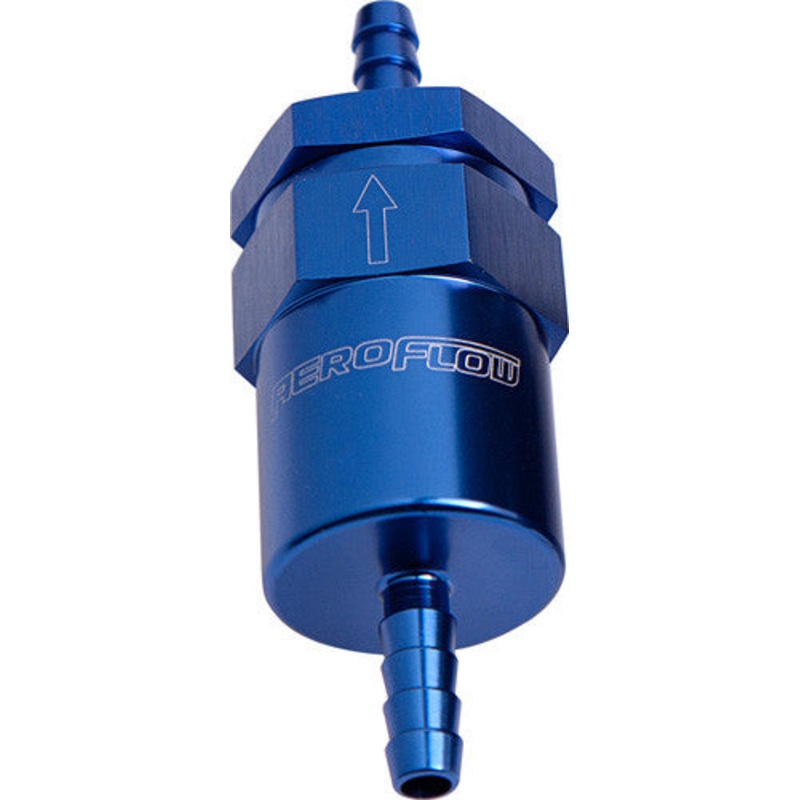 Aeroflow  30 Micron Billet Fuel Filter  Barb ends 5/16″ Barb Blue