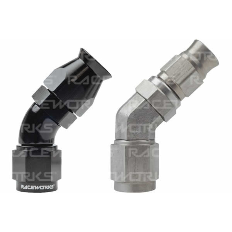 Raceworks 200/220 Series Teflon Braid Hose Ends – 45 Degree AN-3 STAINLESS STEEL