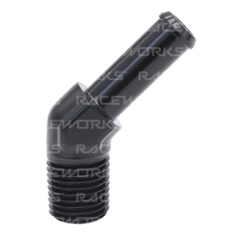 Raceworks Barb – NPT Male to Barb 45 Degree MALE NPT 1/8IN TO 1/4IN (AN-4) BARB 45DEG