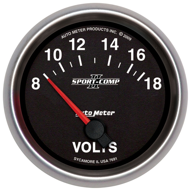 Sport-Comp II Voltmeter Gauge 2-5/8″, Short Sweep Electric, 8-18 volts
