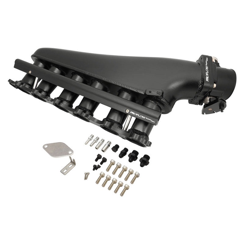 Proflow Intake Manifold Kit, Fabricated Aluminium, For Toyota 2JZGTE Turbo, Inlet Plenum, 90mm Throttle Body, Fuel Rail Kit Black