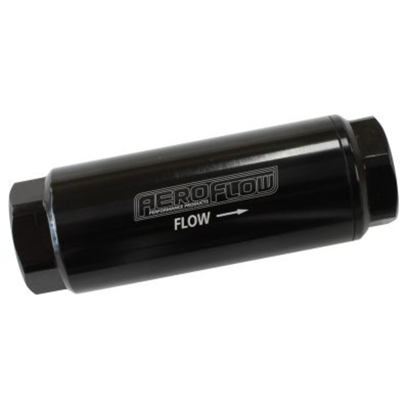 Aeroflow 60 Micron Pro Filter – Black -8AN ORB Inlet/Outlet Ports, 3-1/2″ x 1-1/4″