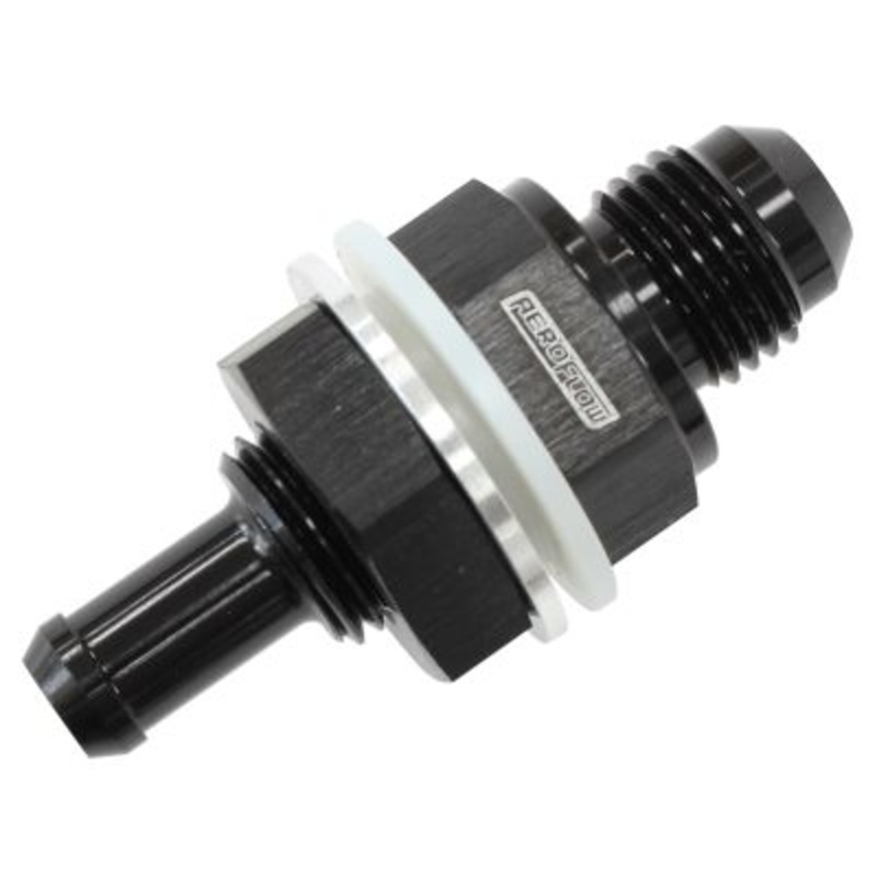 Fuel Cell Bulkhead Fitting -8AN to 1/2″ Barb Black Finish