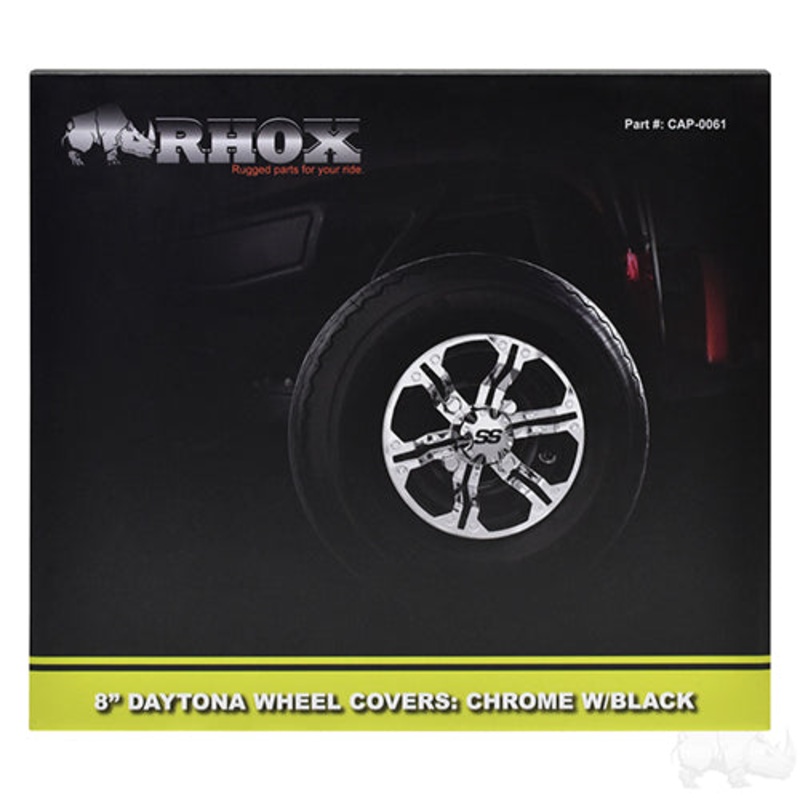 Wheel Cover – SET OF 4 – 8″ Daytona Chrome with Black