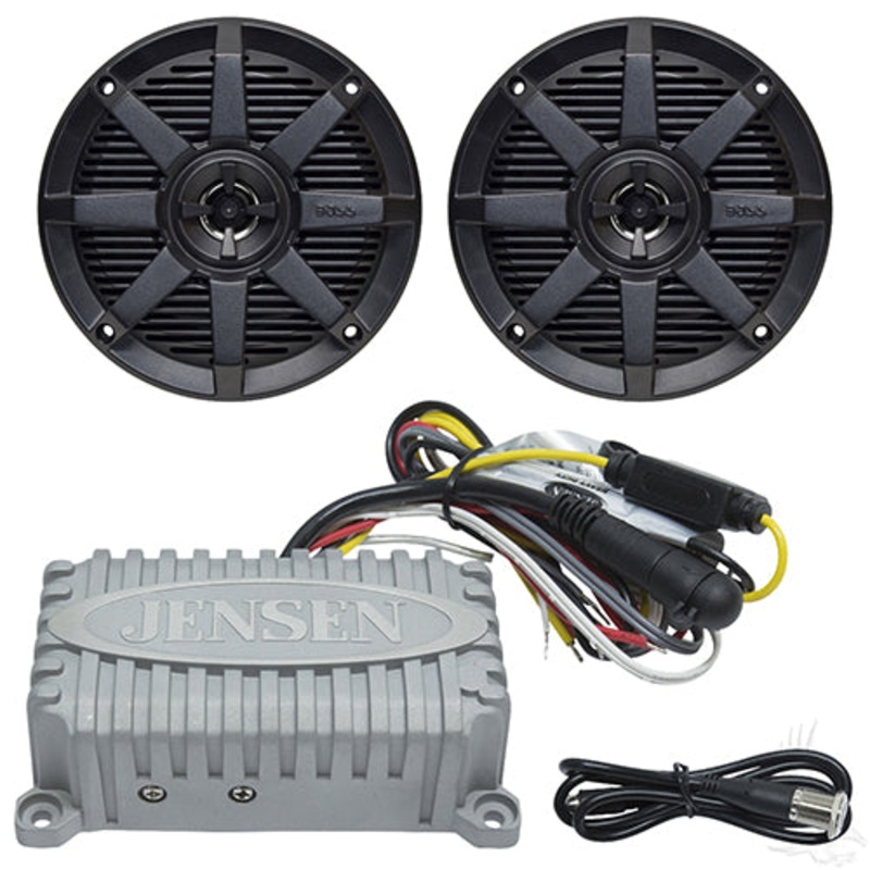 Golf Cart Bluetooth Audio Package with Jensen 2×80 Watt Marine Grade Amp and 5.25″ MB Quart Speakers