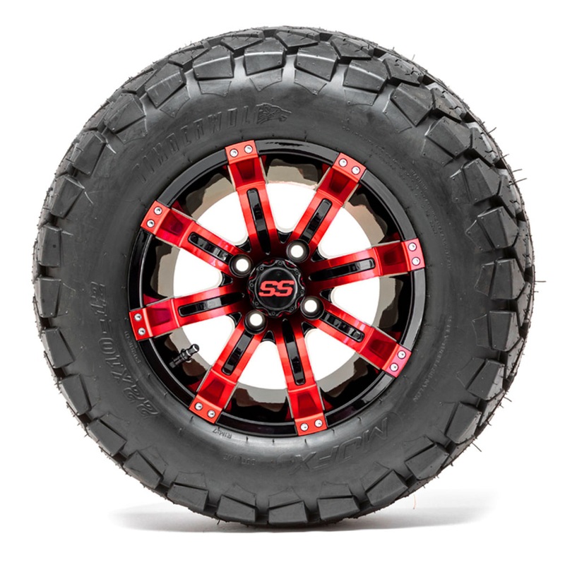 12″ GTW Tempest Black and Red Wheels with 22in Timberwolf Mud Tires  Set of 4