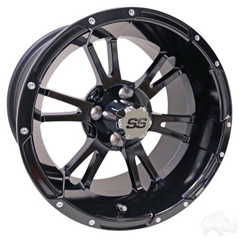 14″ Golf Cart Wheel – Black Rim & Center Cap – 14×7 ET-25