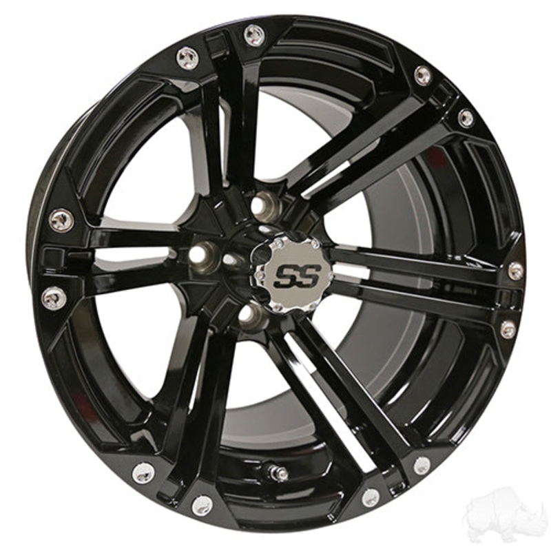 14″ Golf Cart Wheel – Gloss Black Rim & Center Cap – 14×7 ET-25